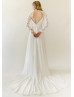 Fitted Sleeves Ivory Lace Tulle Modern Wedding Dress